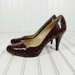 Ellen Tracy Cody Platform Pump Brown Leopard Print Evening Heels C462